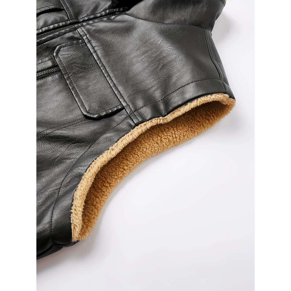 Warm Fleece Vest Warm Fleece-Lined Men's Vest - Thick Sleeveless Jacket With Zippered Pockets For Fall & Winter, Brown