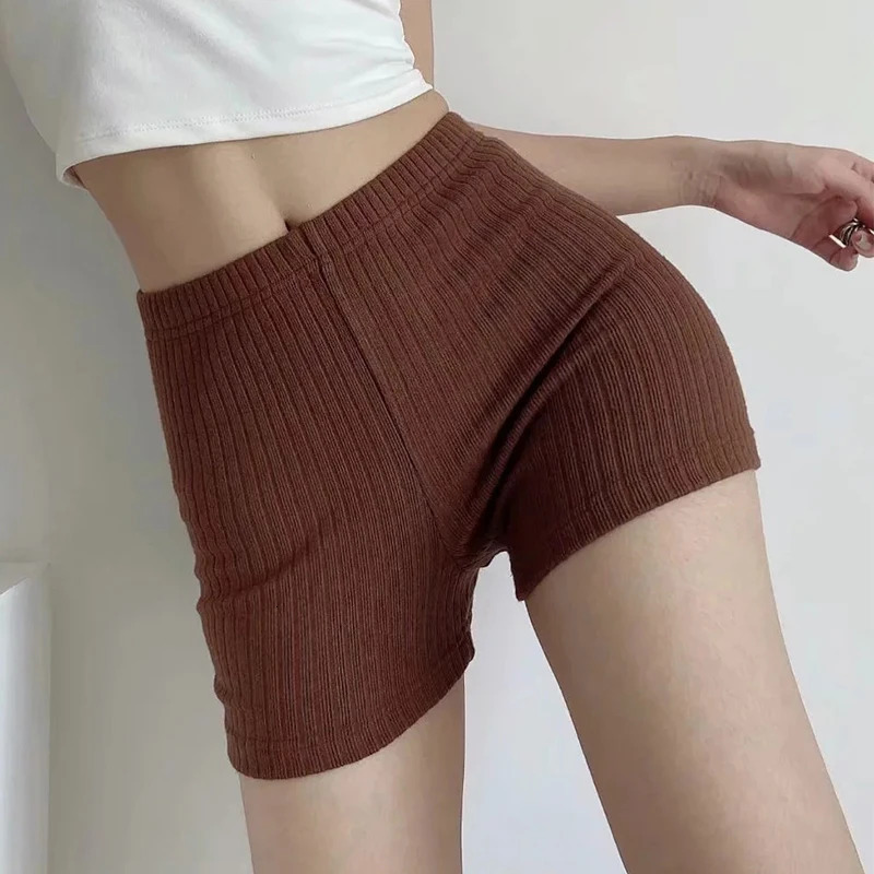 Womens casual high waisted cotton sports shorts comfortable thin solid yoga Aline summer simple running slim fit knitted long legs 250401