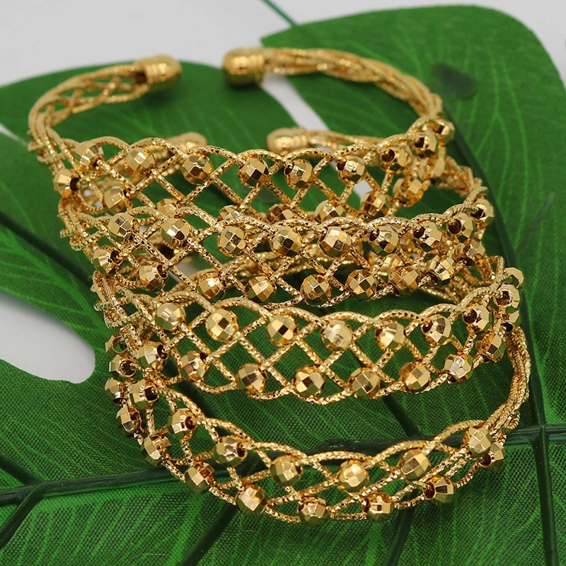 24K Copper 4pcs Ethnic Bead Gold Color Saudi Bangles For Girls Bracelet Women Girl Africa Bangles Wedding jewelry 251031