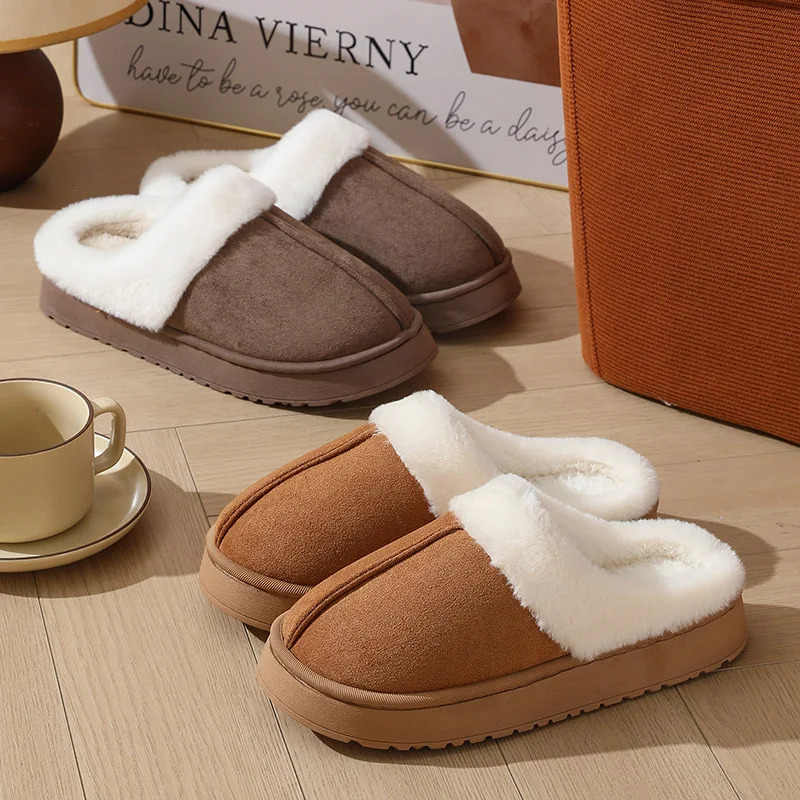 Asgard Plush Women Slippers Thick Sole Nonslip Outdoor Fuzzy Slides Winter Fur Collar Cotton Shoes Winter Warm Home Slipper 251031