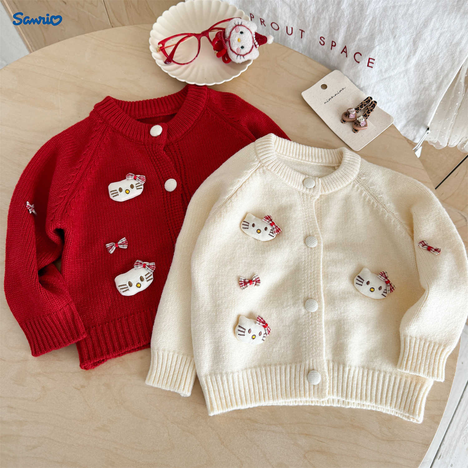 Sanrio Trendy Girls Cardigan Autumn Winter New 3D KT Cat Sweatshirt Girls Knitted Cardigan Girls Jacket H251105