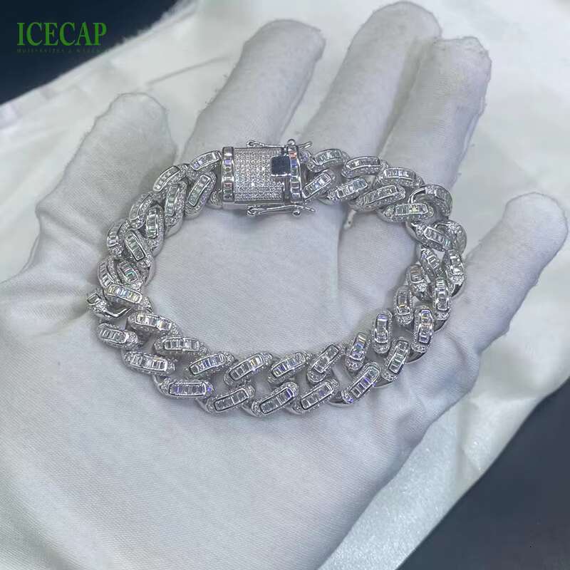 Hip Hop Moissanite Chain Diamond Link Chain Bracelet VVS Clarity New Trendy Sliver Moissanite Bracelet for Men