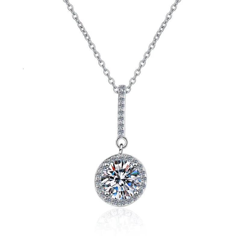 Fine Jewel Ladies Womens Trendy VVS Round Diamond Double Ring Pendant Chain 925 Silver Jewelry VVs1 Moissanite Necklace Pendant