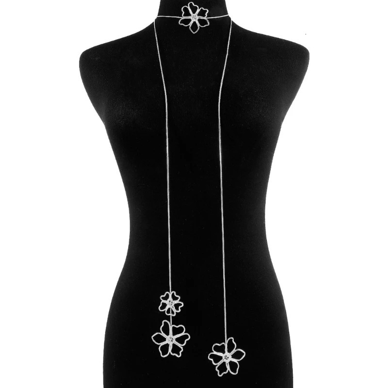 Elegant Choker Necklace Hollow Flower Pendant Clavicle Chain Long Rope Chain Boho Style Sweater Chain Fashion Jewelry 251031