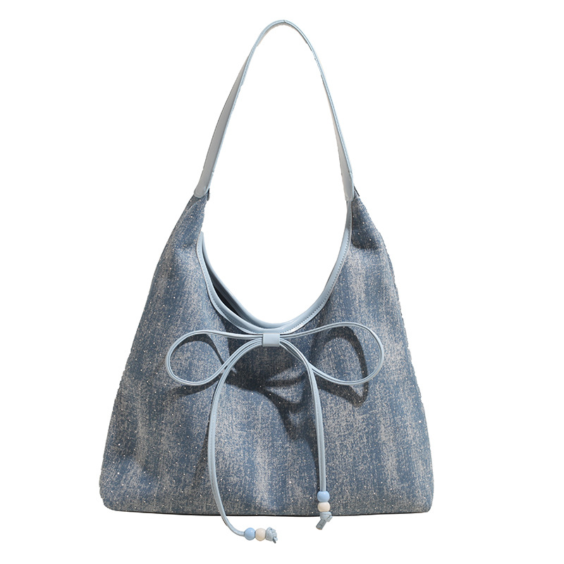 Free shipping denim underarm bag Women's new fashion college style Tote bag large capacity shoulder bag 2025