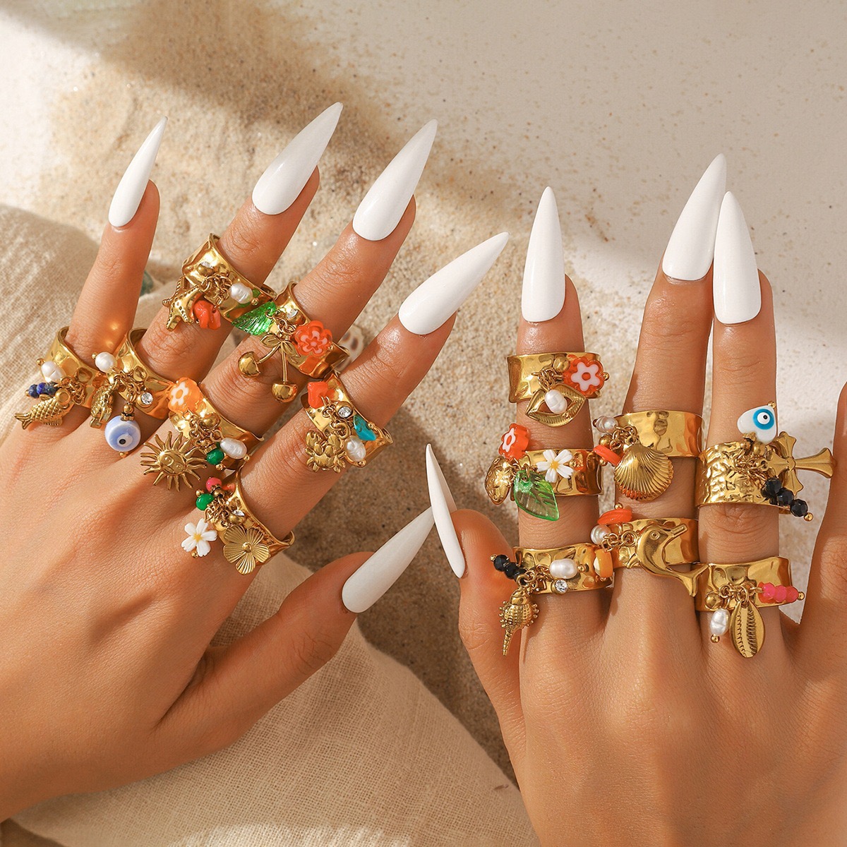 Ladies' stainless steel titanium steel ring Christmas socks reindeer snowflake ring plated 18k gold opening ring Christmas holiday gift