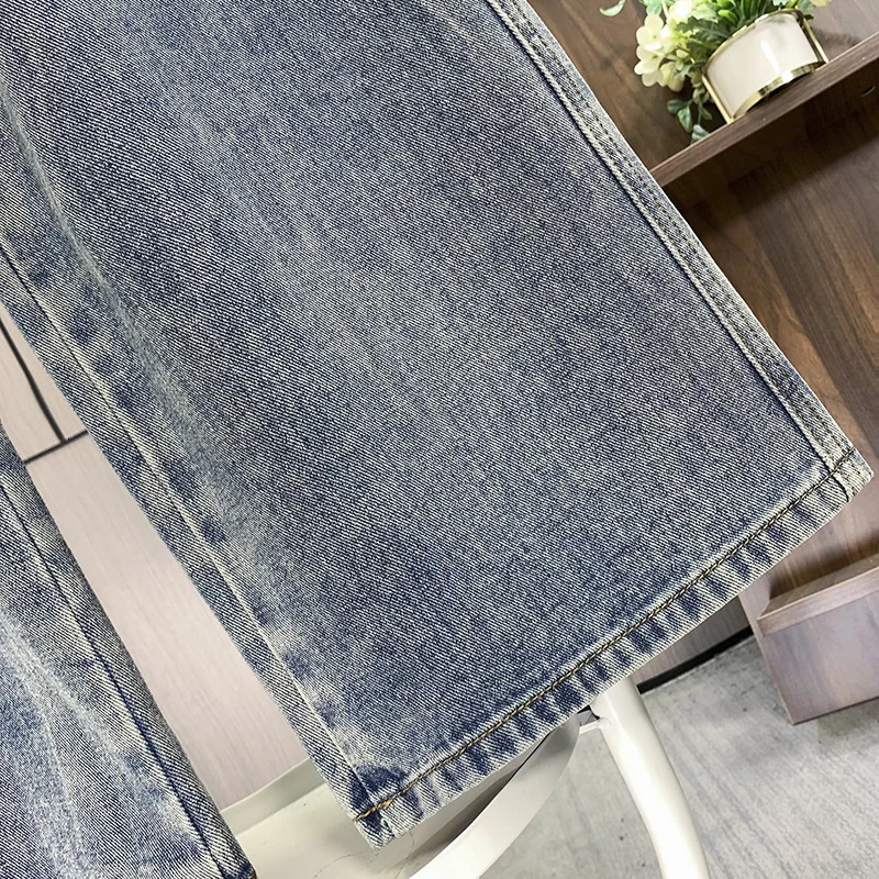 L6XL Plus Womens Large Size Jeans Spring High Waist Straight Blue Mens Wide Leg Loose Brushed 250403