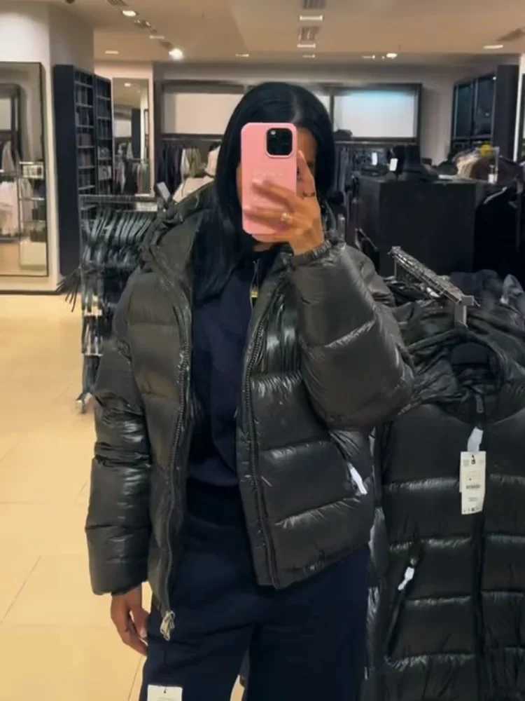 Hooded Cotton Padded Coat Casual Full Sleeve Pocket Zipper Hooded Cotton Jacket Lady Cold-proof 2025 Warm Parka OuterwearT251105