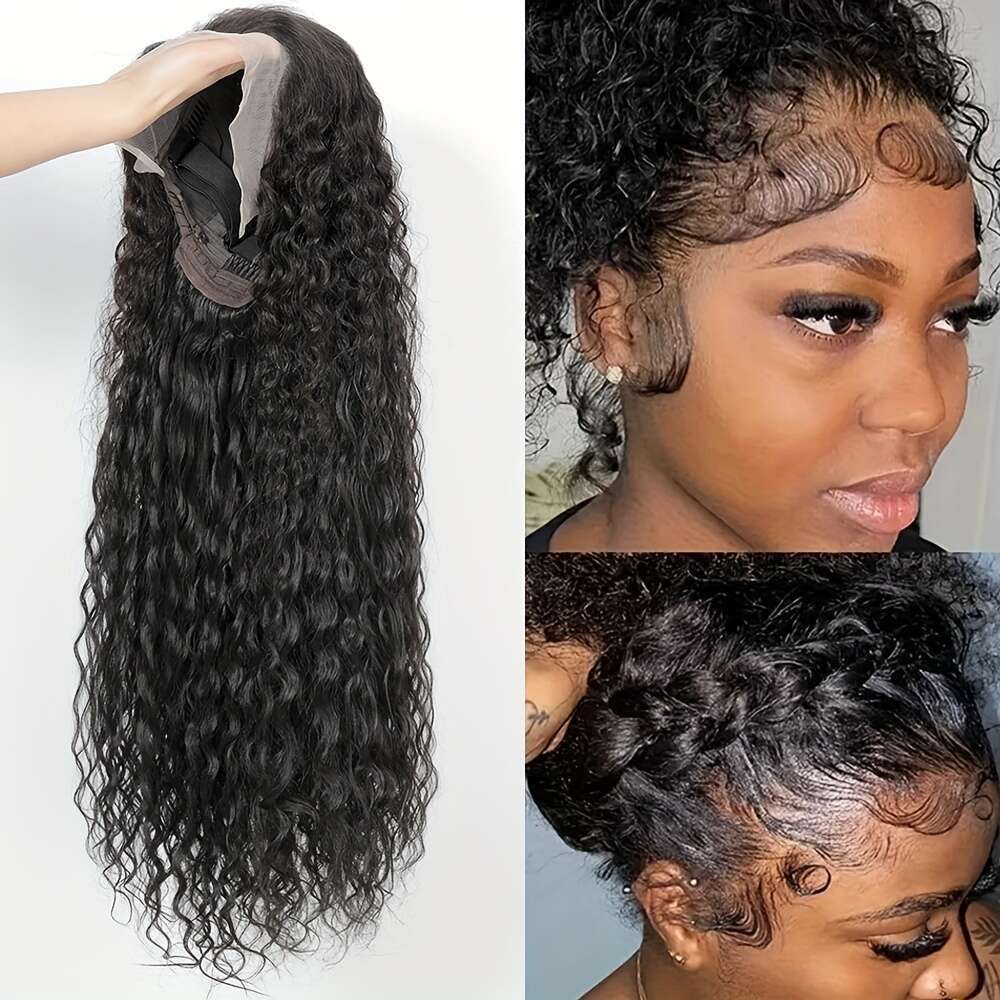 14, 16 Inch 180% Density Water Wave Front 13X4 Transparent Wet And Wavy Lace Frontal Wigs Human Pre Plucked Natural Hairline With Baby Hair