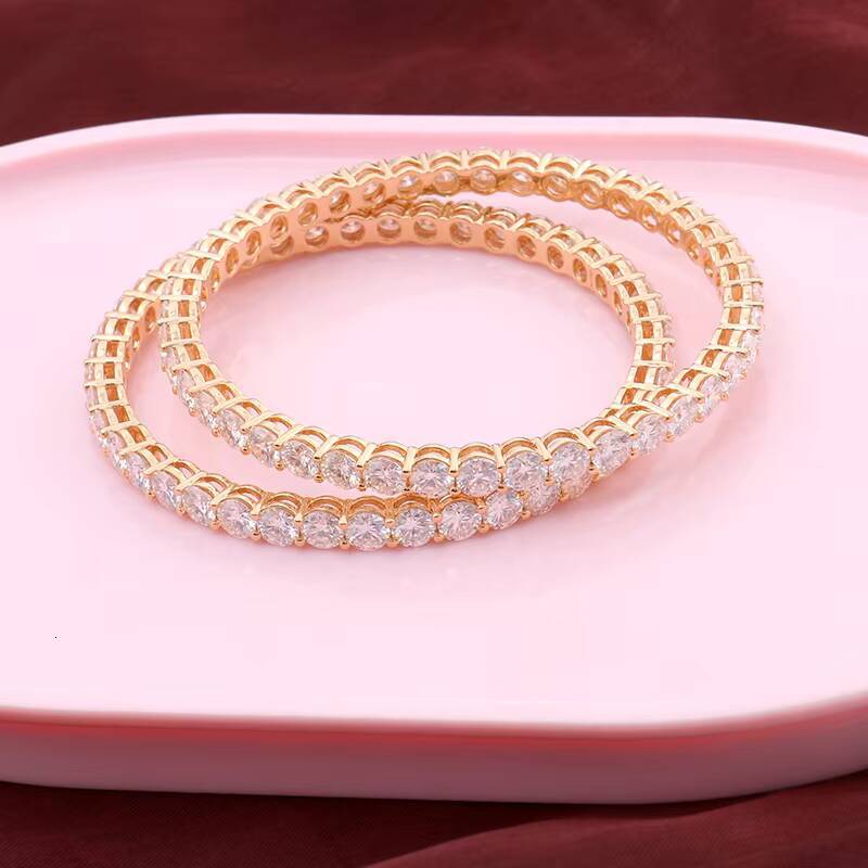 Hip Hop Style AU750 Yellow Gold Tennis BraceletBangles With 45mm Vvs Clarity Moissanite Diamond