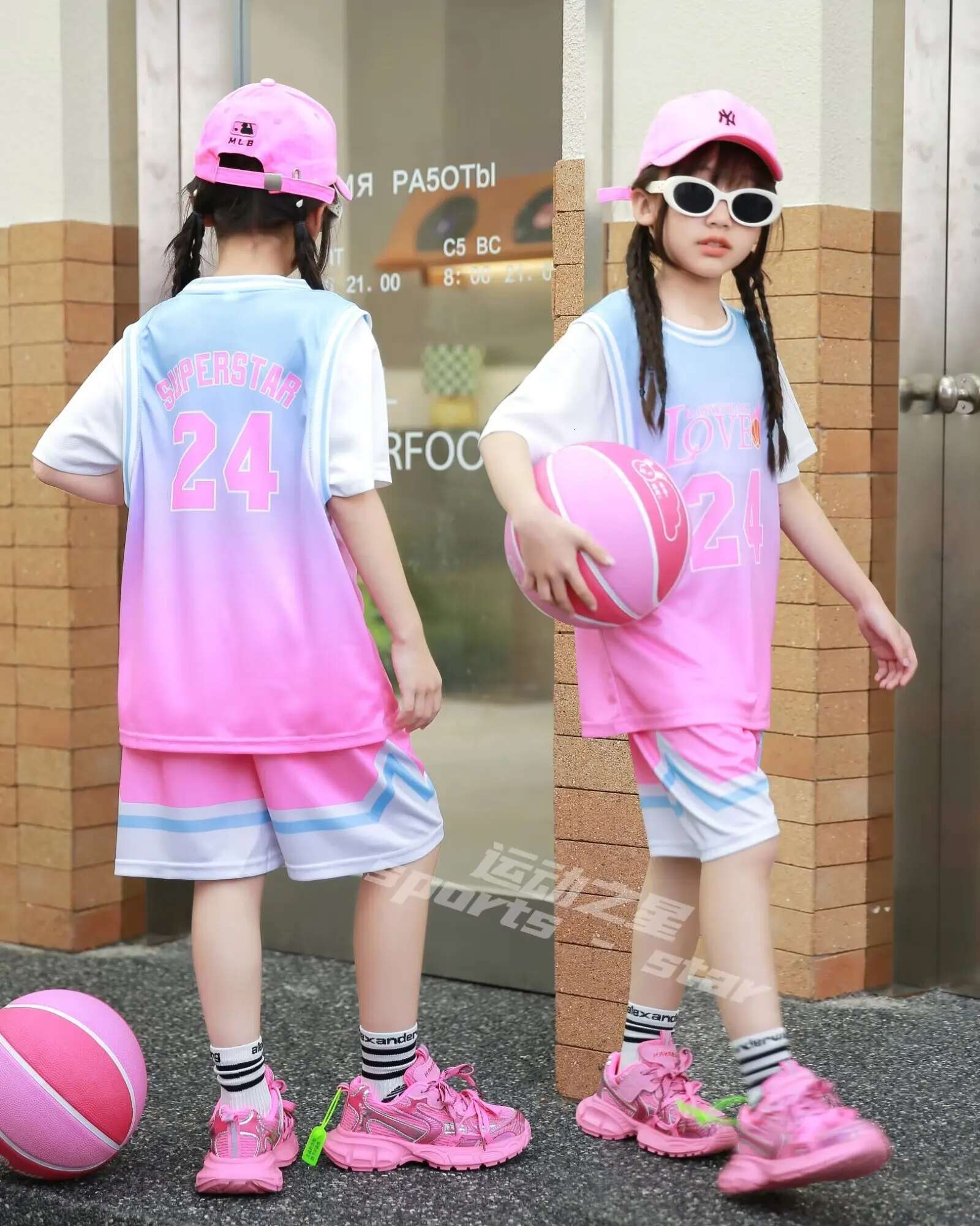 New 23/24 boys and girls jersey fake two-piece children's primary school student training basketball sleeve suit 184