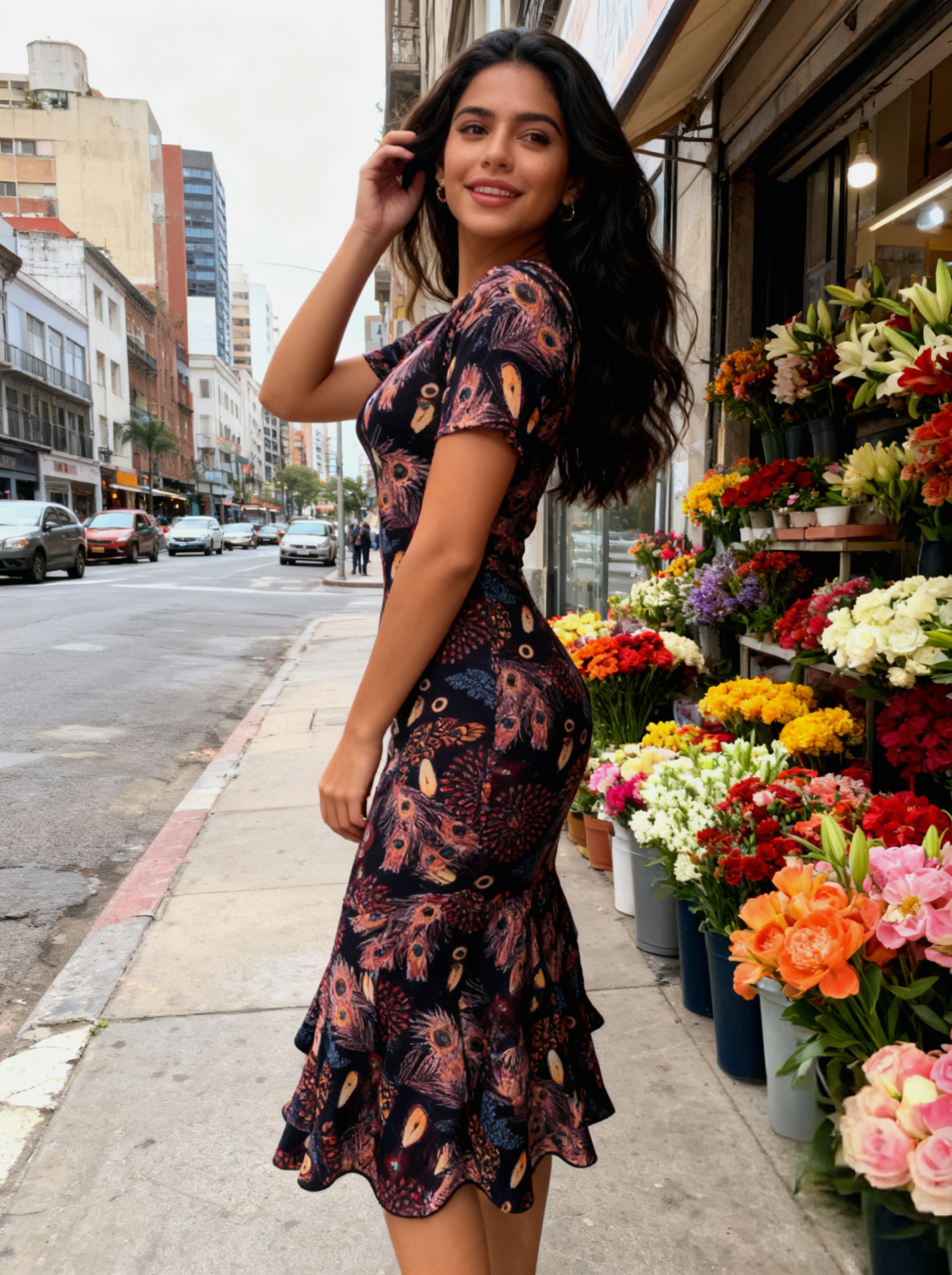 New Feather-Inspired European-South American Elegant and Sensual Short-Sleeve Fitted Fishtail Dress