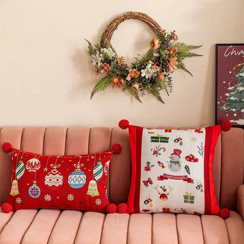 2025 Jacquard Yarn-dyed Christmas Cushion Cover Cartoon Elk Snowflake Embroidered Throw Pillow Cover Festival Pillows Decor Home Y251105