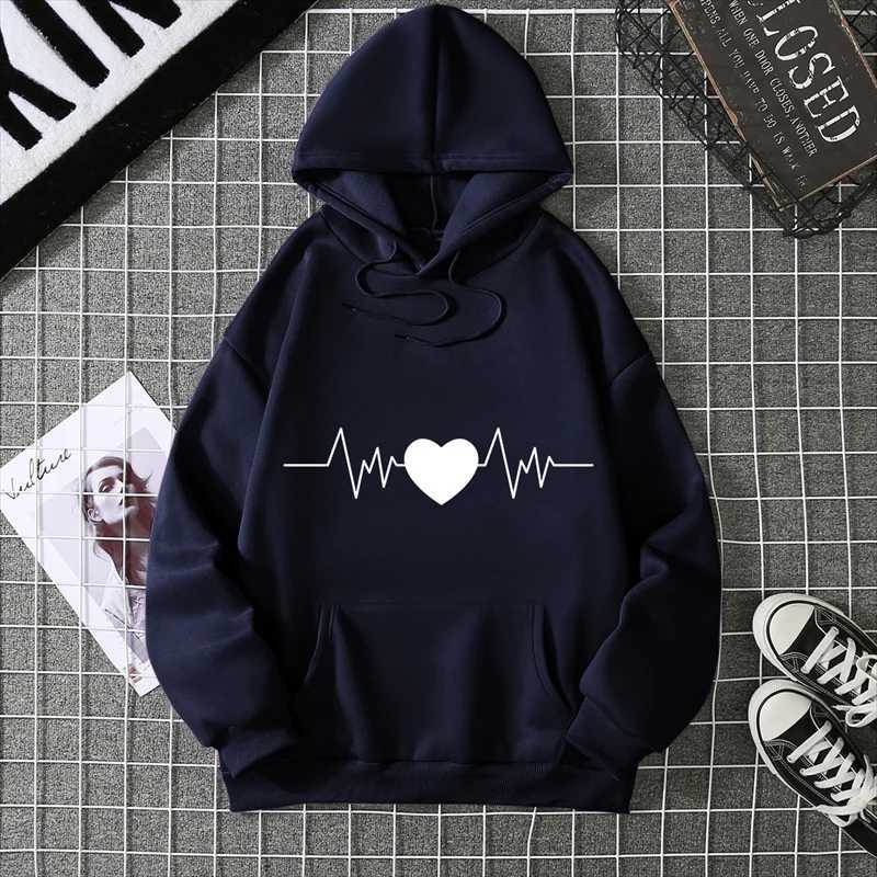 2025 New Style Unisex Autumn Winter Hoodie Heart Print Hooded Loose Drawstring Pullover Thick Plush Warm Pocket Casual HoodieT251105