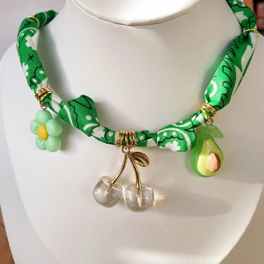 Orange Bandana Necklace with Gold Plated Charms Sun Balloon Dog Star Heart Conch Fruit Flower Perfume 251031