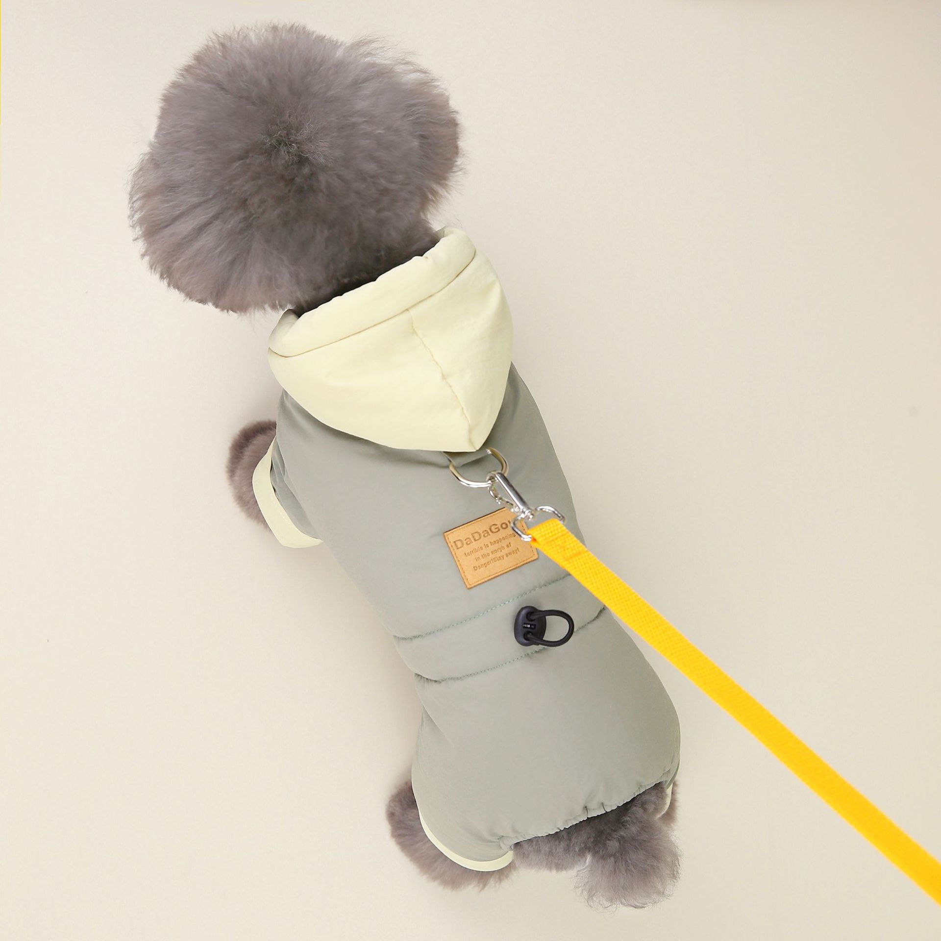 Warm Padded Pet Dog Jumpsuit with Hood & Leash D-Ring, Windproof Dog Winter Coat, Fashion Color Block Dog Apparel for Small Medium Dogs, Snowsuit with