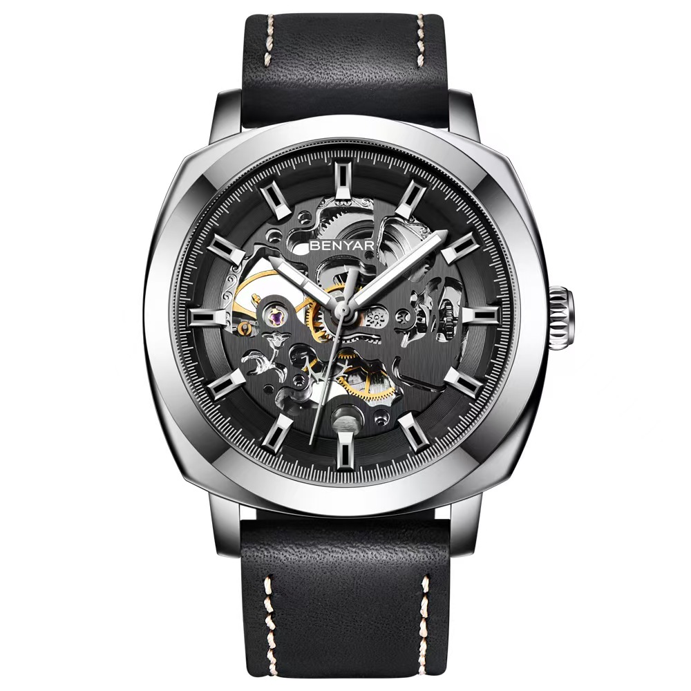 Elegant Male Accessory Unisex Skeleton Handcrafted Luxury Chronograph Featuring a Robust Stainless Steel Case