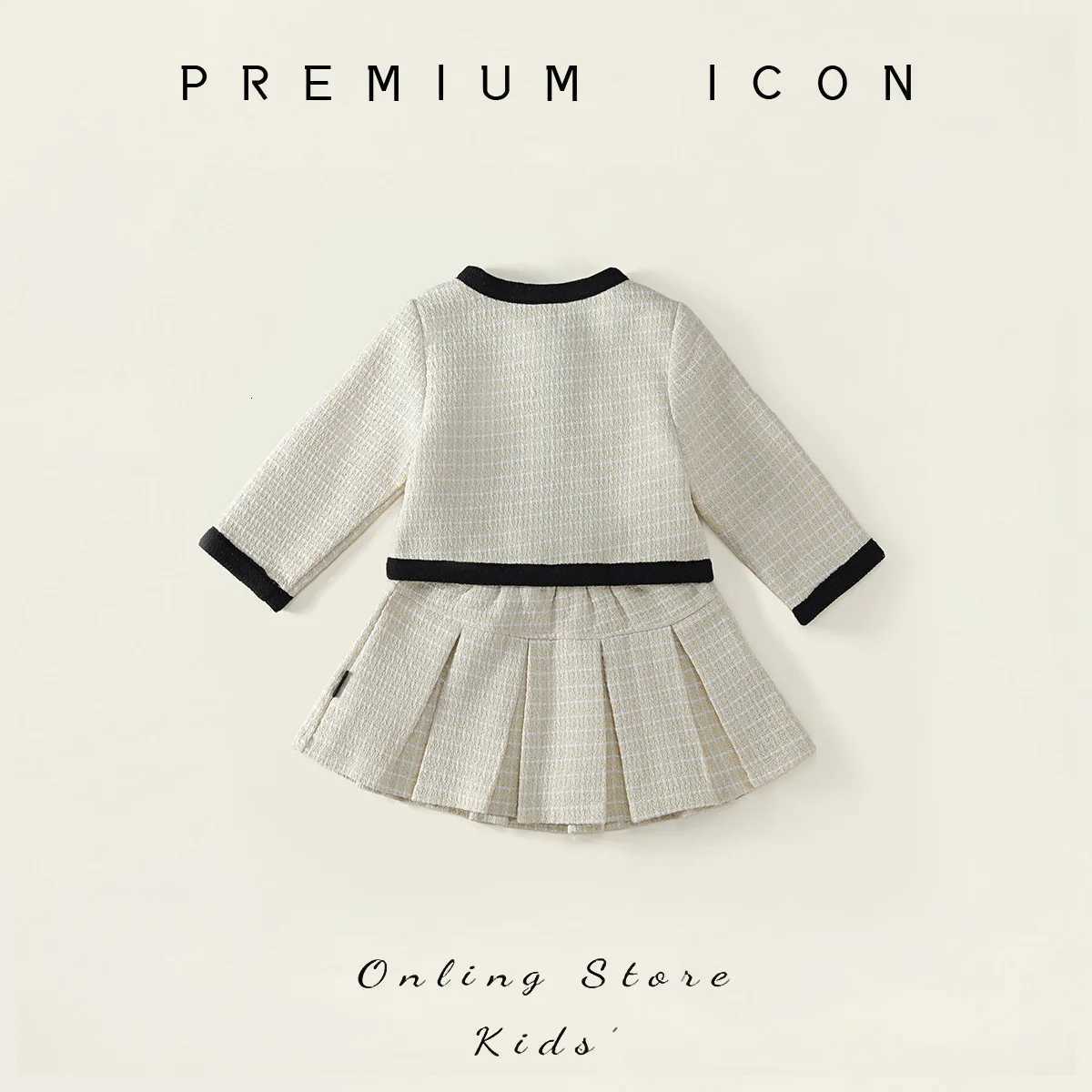 Childrens Sets Toddler Girls Autumn Tweed Jacket Pleated Skirt Set Korean Style Two-Piece Outfit Luxury Celebrity Wind Y251105