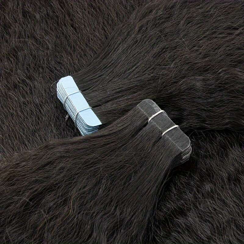 2Bags 40Pc Natural Black Kinky Straight Human Tape In Hair Extensions