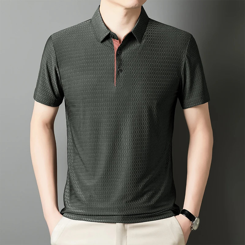 Mens Summer Casual Fashion Edition Polo Shirt Mens Trend Fashion Plus Short Sleeve Ice Silk Breathable Polo Shirt 250401