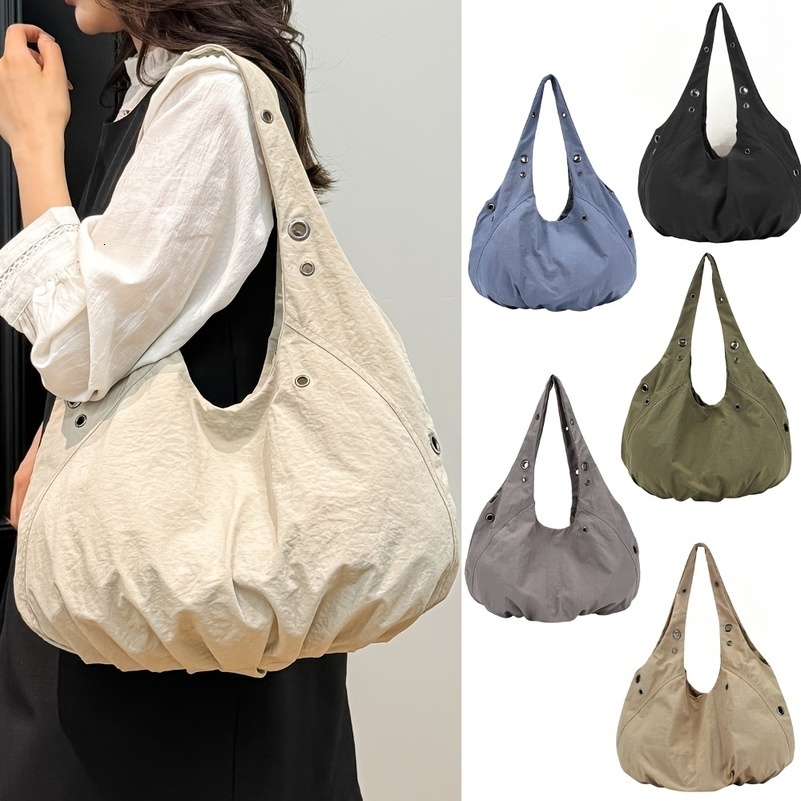 1pc WomenS Lightweight Casual Shoulder Bag - Large Capacity Solid Color Options White/Blue/Grey/Black for Commuting 251104
