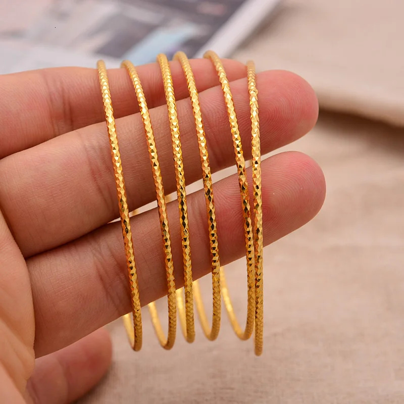 24k 612Pcs Girl Gold Color Dubai Bangles Kids Ethiopian Bracelet Africa Jewelry Bracelet Gift Bangles 6cm Inside Diameter 251031