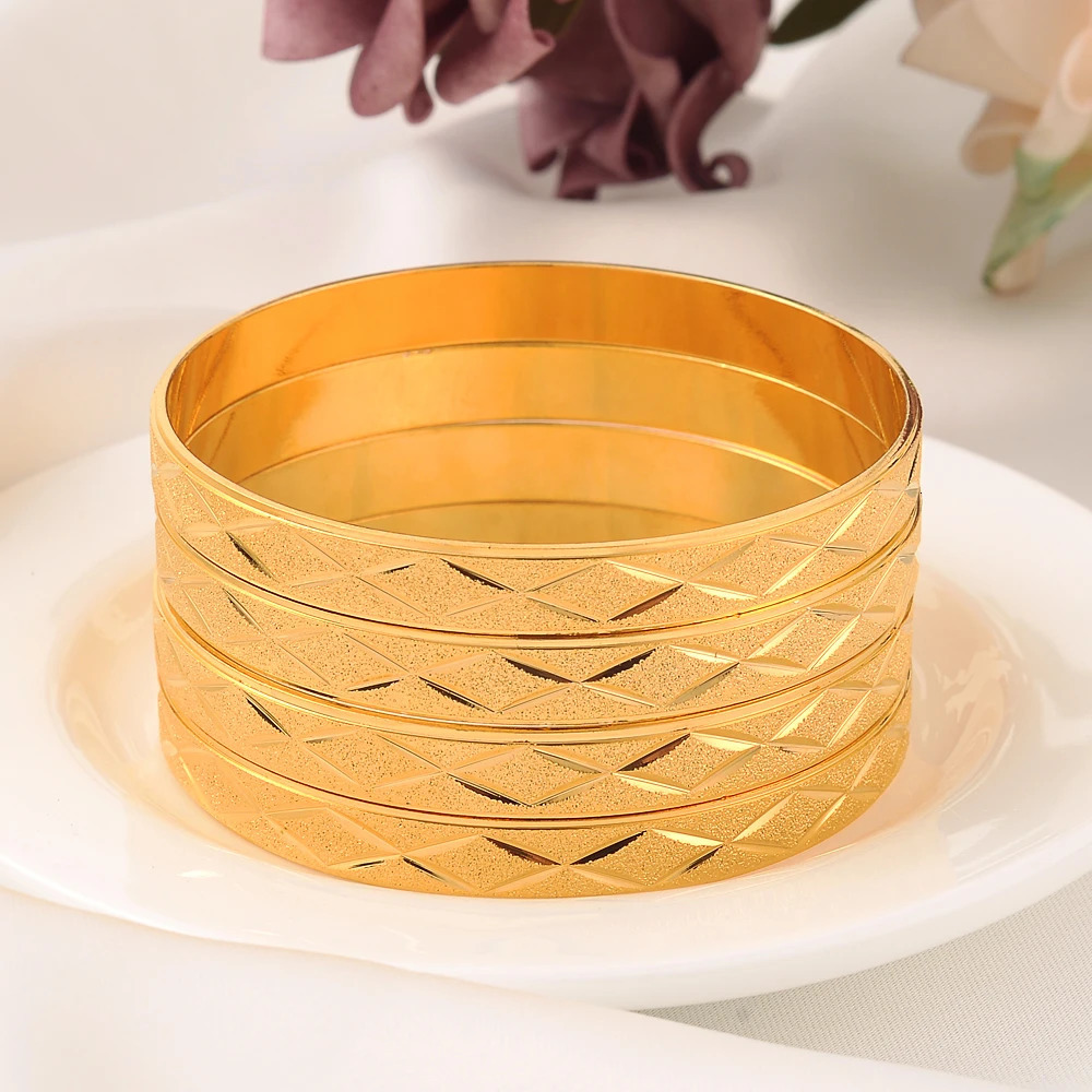 4PCS 65mm 24K Gold Plated Vintage Bangle For Women High Quality Dubai Bride Wedding Ethiopian Bracelet Africa Bangle Party Gifts 251031
