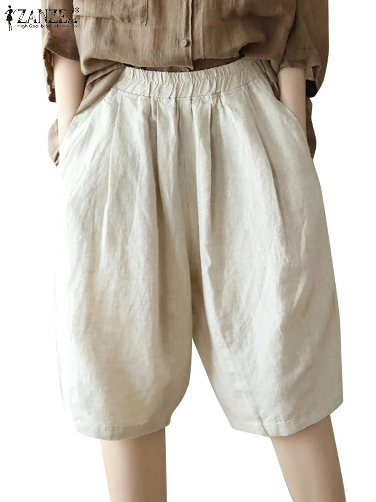 Fashionable elastic waist pleated shorts ZANZEA womens holiday summer 2025 Korean Pantalons casual loose cotton sole 250401