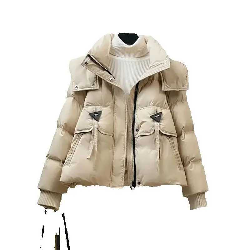 Hooded Short Solid Color Down Cotton-Padded Jacket Coat Ladies 2024 Winter New Warm Ladies Coat Loose Bread Clothing TideT251105