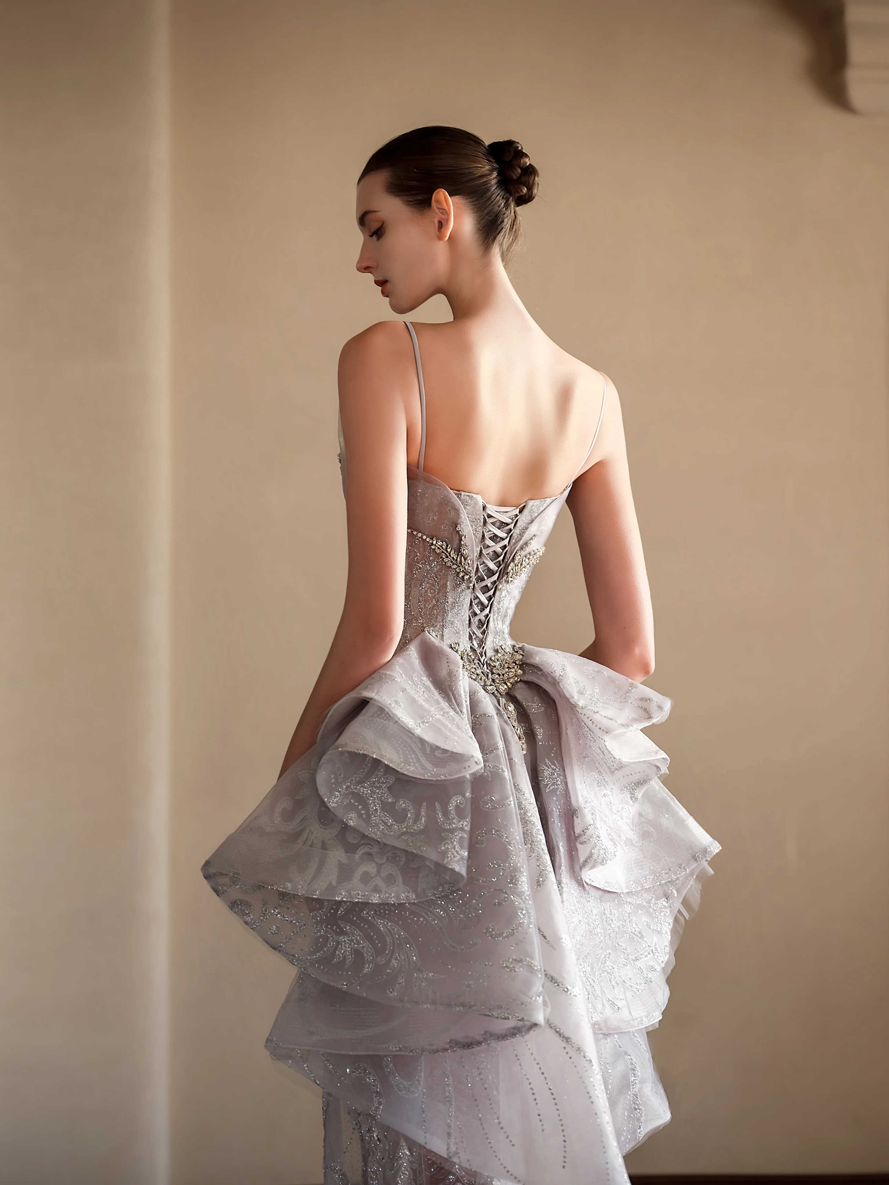 Silver Shiny Sequined Celebrity Dresses Customized Spaghetti Straps Long Prom Dress Evening Gowns Crystal Split Side Party Dress