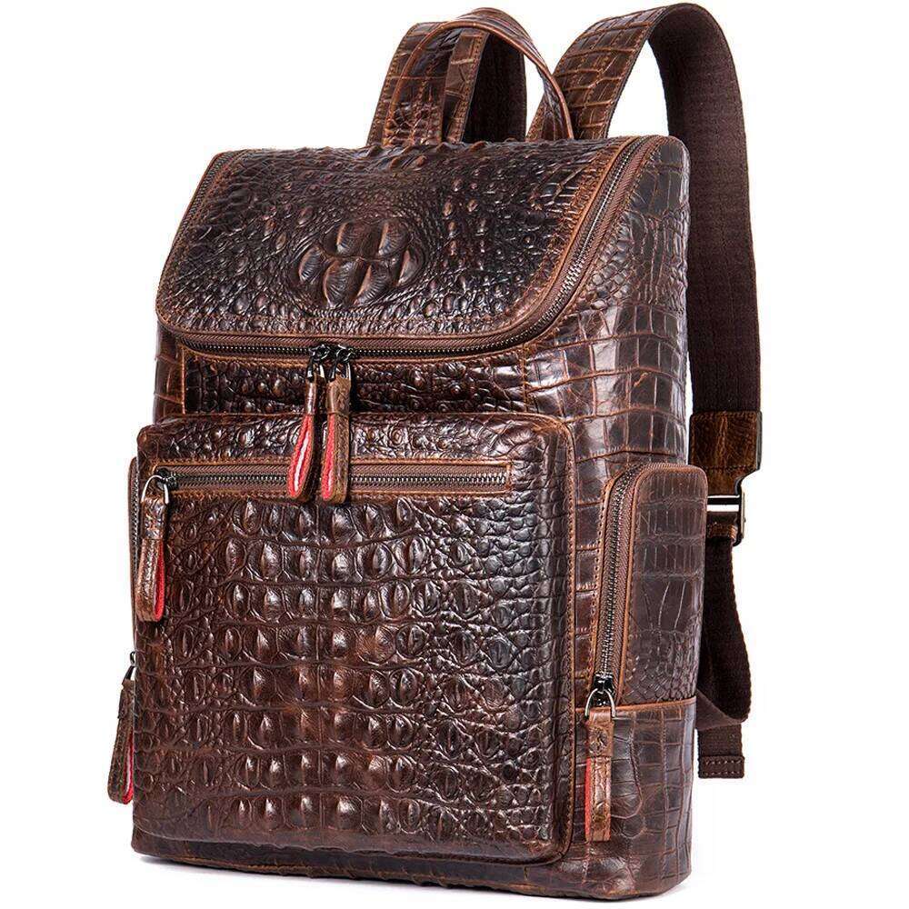 Print Men S Business Computer Backpack Cow Leather Crocodile Pattern Traveling Backpacks High Quality