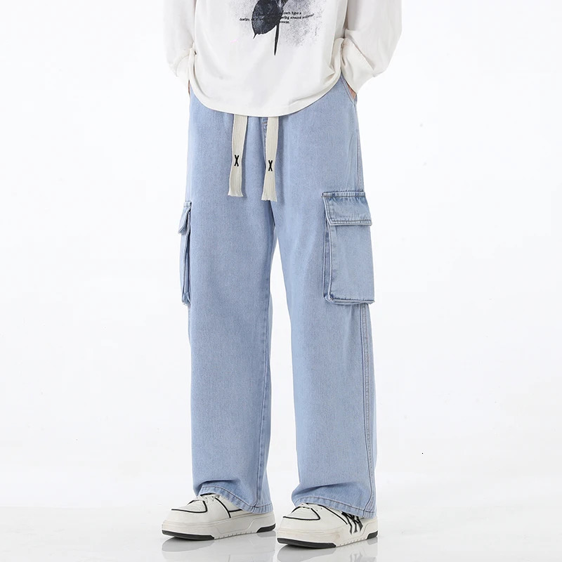 Mens Bag Jeans Fashion Street Clothing Retro Wide Leg Pants American Street Clothing Y2K Large Pocket Youth Coat 250402