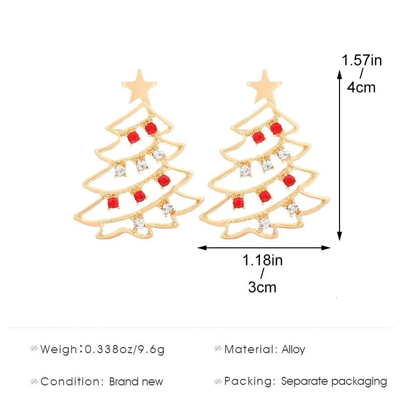 Christmas Full Rhinestone Snowflake Pearl Earrings for Women Colorful Hollow Xmas Tree Red Hat Ear Hook Earring Year Jewelry 251131
