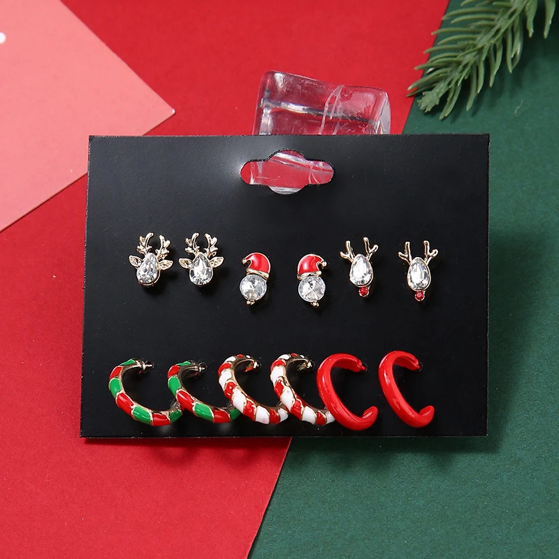 612 Pairs Christmas Earrings Set For Women Shiny Zircon Xmas Tree Snowflake Santa Claus Elk Combination Earring Party Jewelry 251104