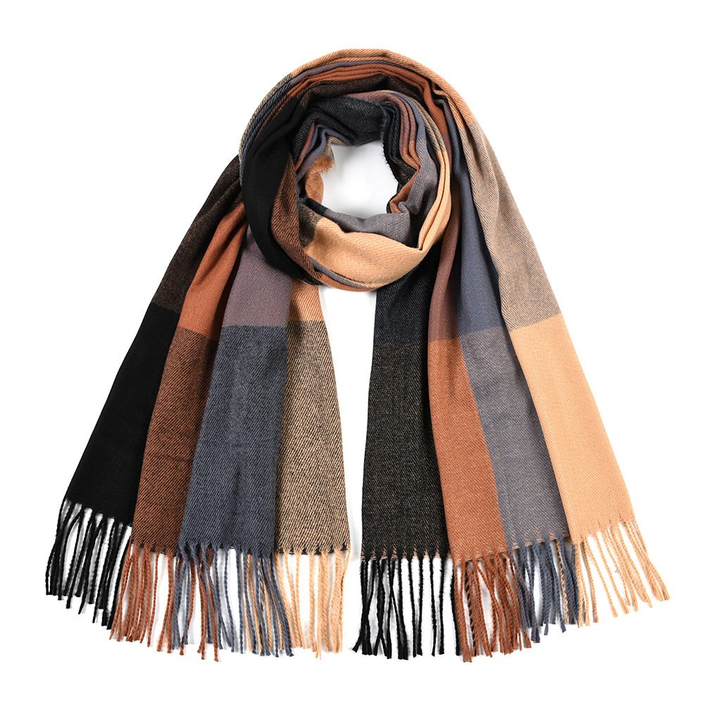 K311 Autumn and winter fashion women's imitation cashmere plaid scarf thick warm tassel color matching female shawl