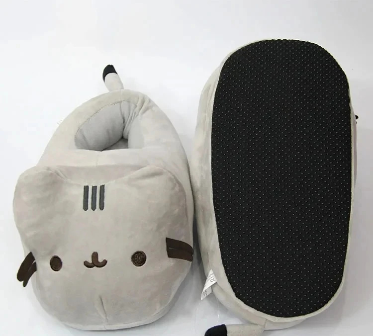 Cartoon Full Covered Cat Slippers Warm Winter Slides Soft Plush Doll Indoor Cute Anime Bedroom Shoes For Man Woman Home Use 251031