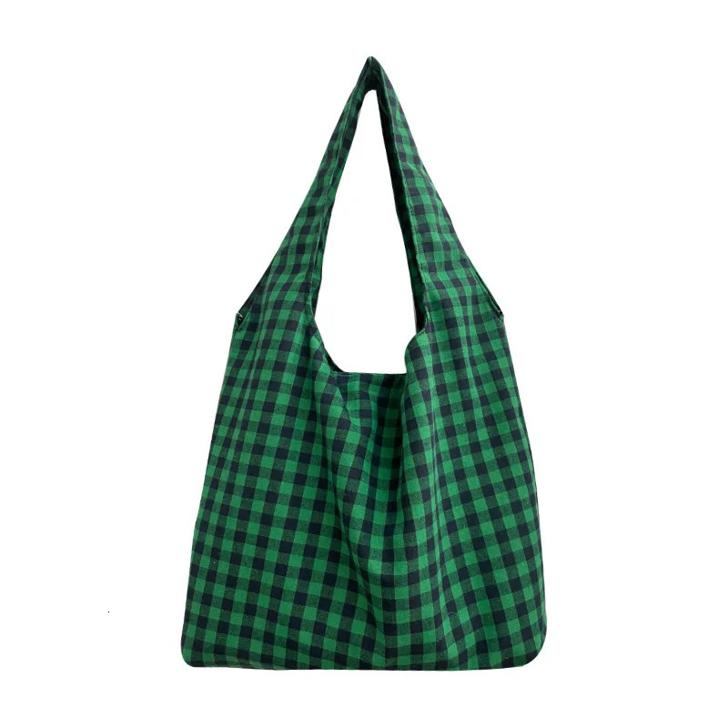 Retro Plaid Women Canvas Shoulder Bags Large Capacity Ladies Vest Bag Handbags Lightweight Versatile Female Shopping Tote 251104
