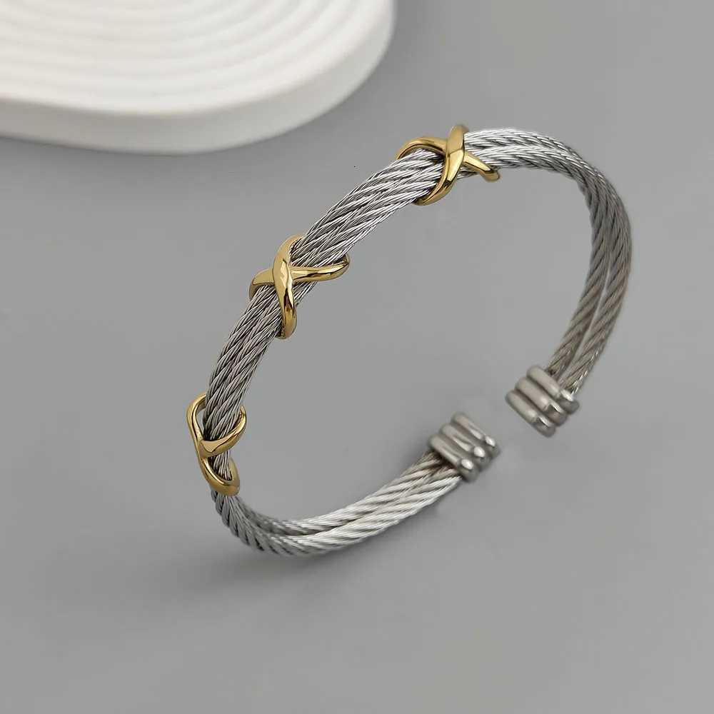 Original double-layer steel wire cross gold-plated stainless steel womens bracelet waterproof and rust-free couple braceletXJ251105