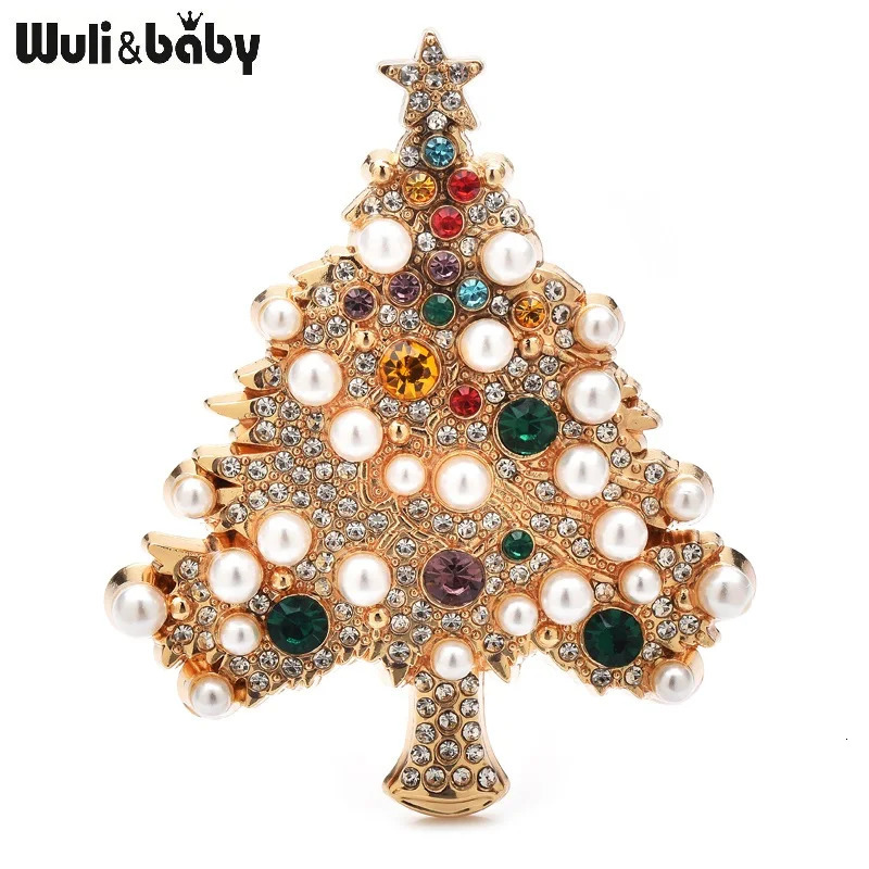 Wulibaby Pearl Christmas Tree Brooches For Women er Multicolor Year Trees Plants Party Brooch Pins Gifts 251131