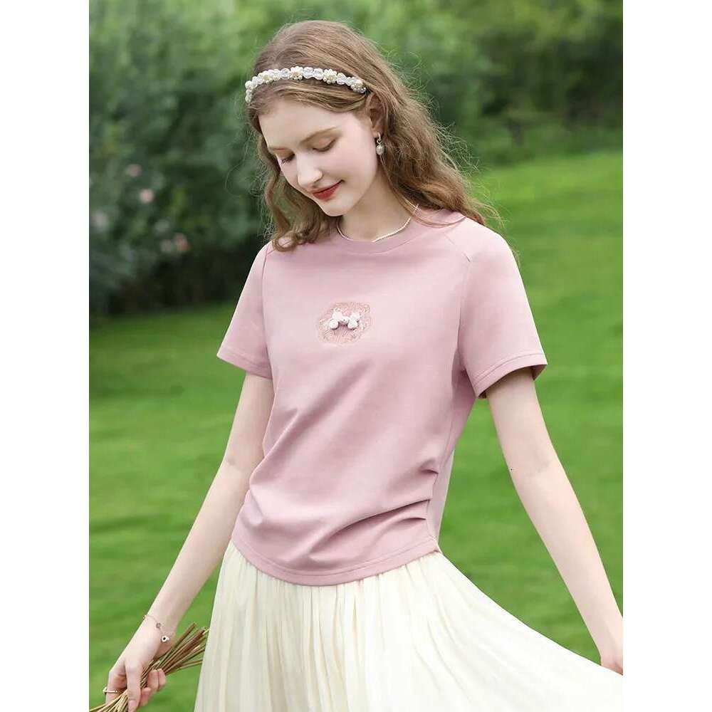 Chinese Style Embroidery Women Short-Sleeve T-Shirts Summer New Soft Basics Slim Blouses Lady