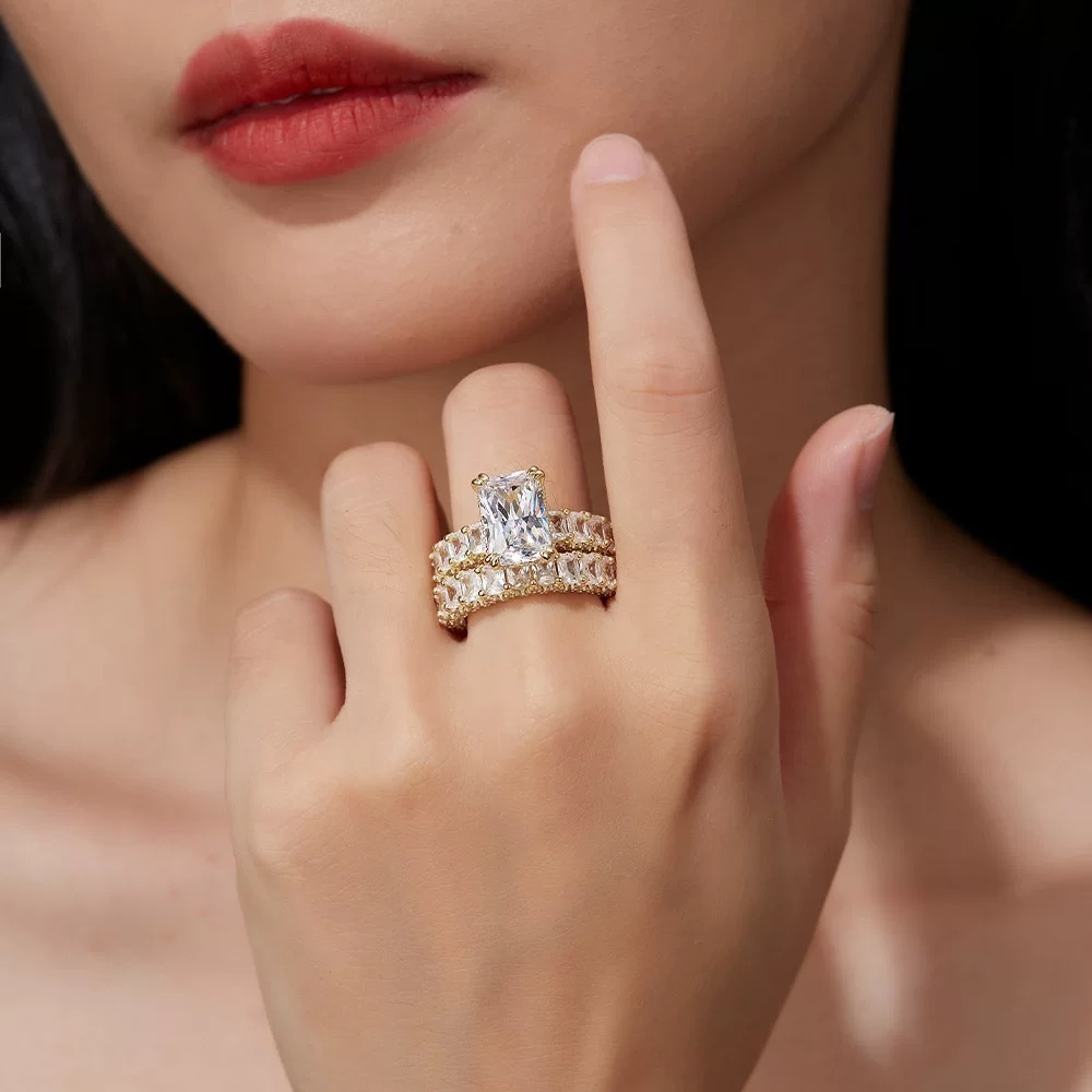 Wedding Ring Radiant Cut Luxury Design Full Moissanite Band 925silver Engagement Ring Custom Design