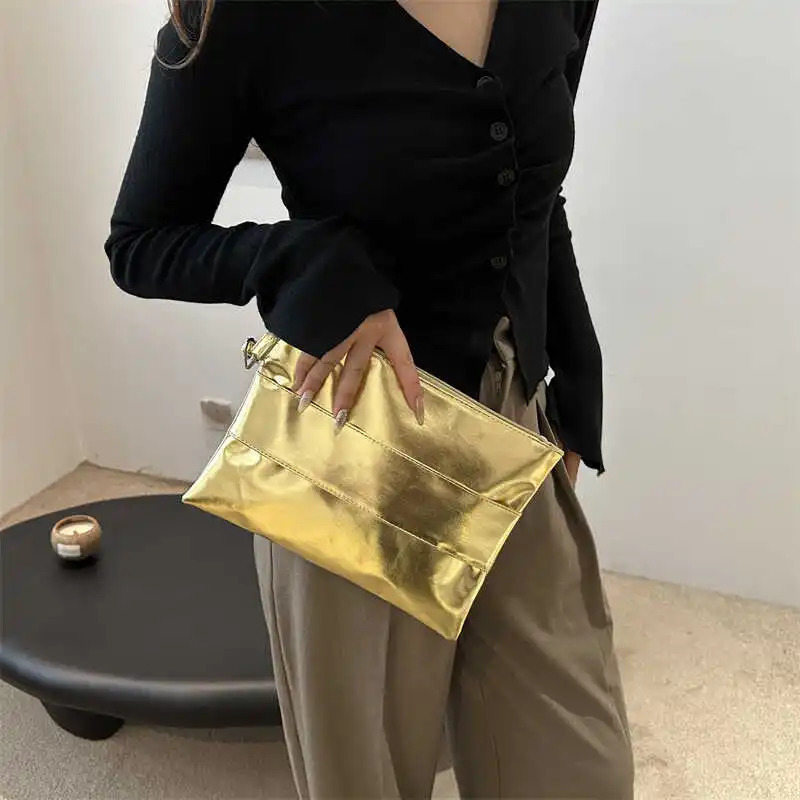 Womens envelope evening bag solid color shiny clutch gold evening wallet elegant shiny clutch womens wedding bag fashionable 250402