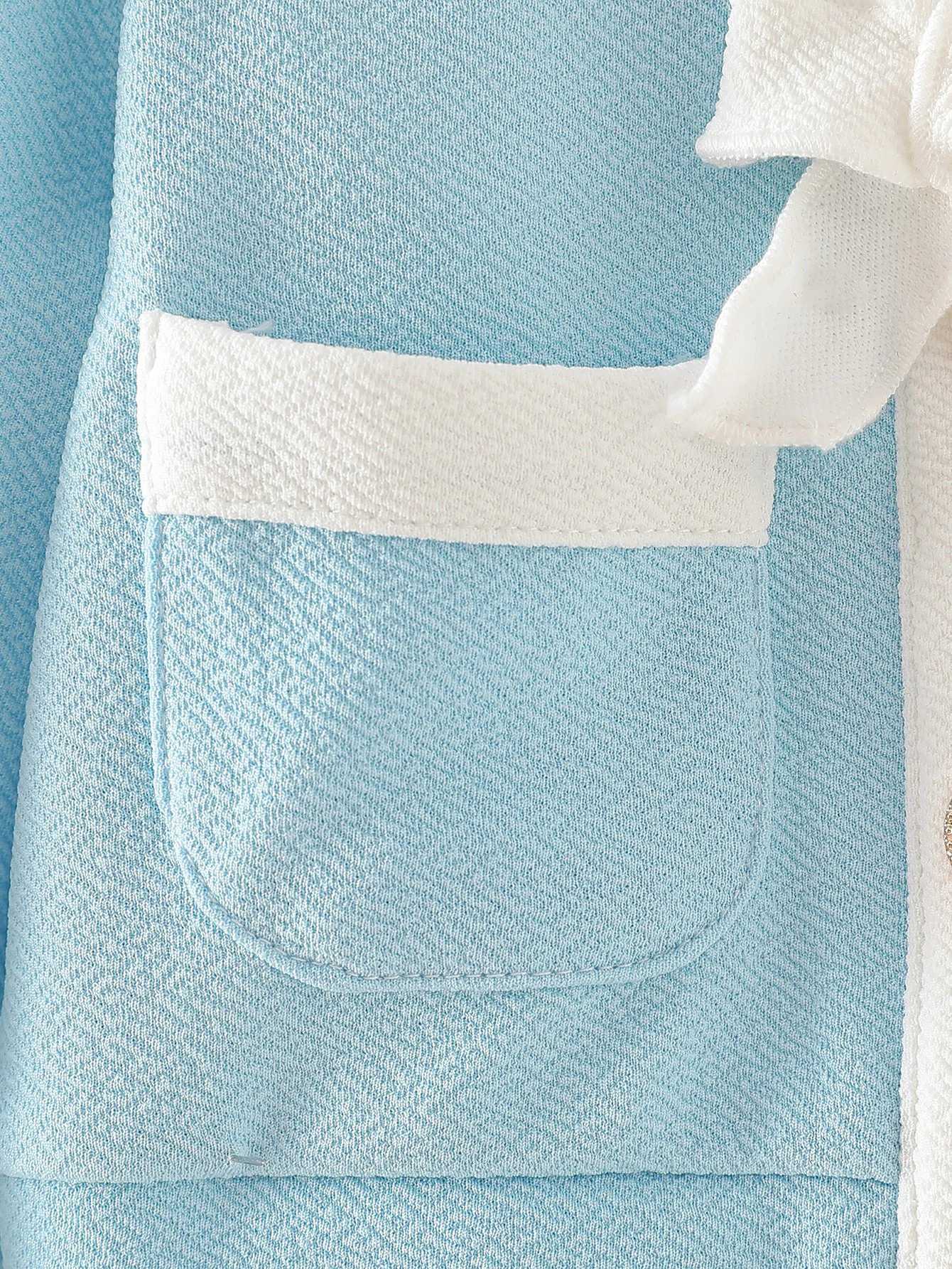 Baby girl autumn elegant style two-piece set light blue small fragrance butterfly bow top same color pants Y251105