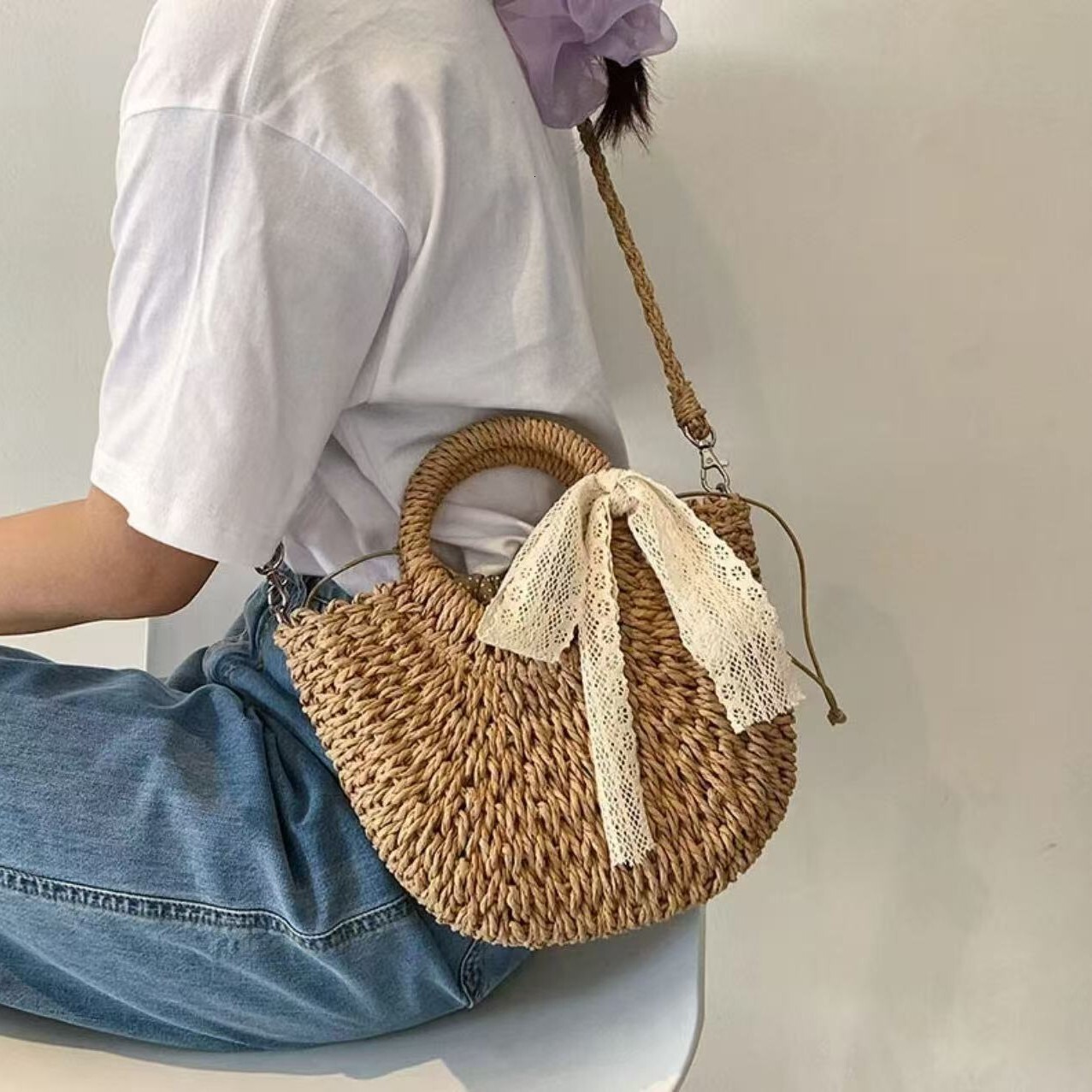 Foreign Trade Dropshipping Handbag Handmade Woven Crossbody Phone Handheld Straw Bag