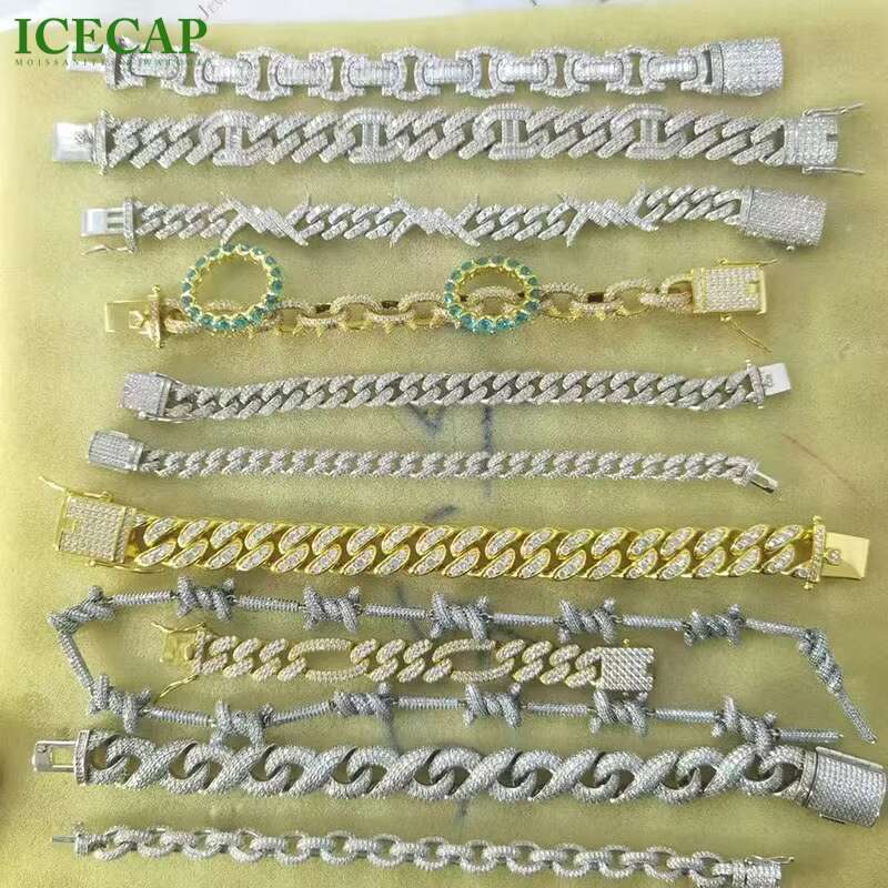 18 mm 925 Sterling Silver VVS Moissanite Cuban Bracelet Classic White Gold Bracelet Hip Hop Custom Cuban Link Moissanite Chain