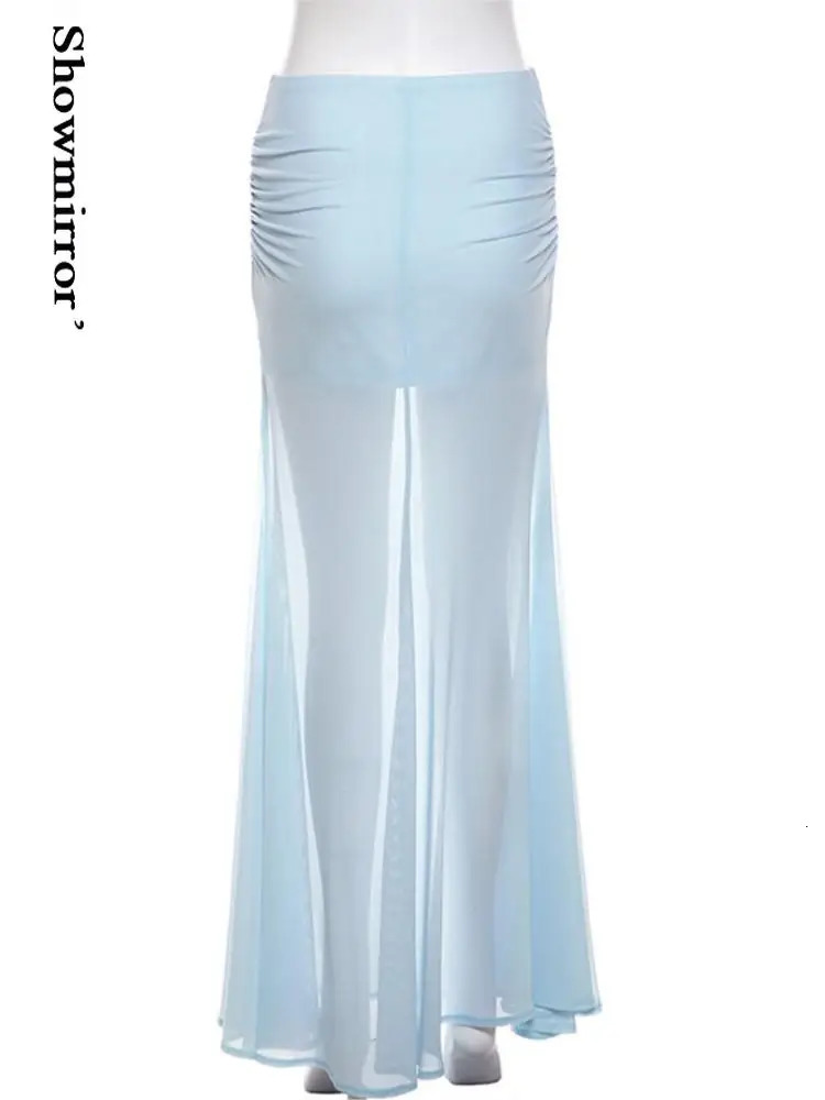 Womens Blue Transparent Party Long Dress Blue Dress Lace Long Dress Cute Kwai Set Y2K 250402