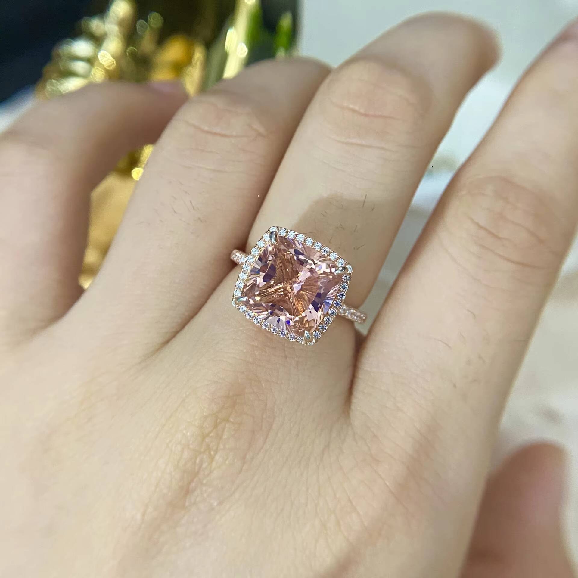 Manufacture Stock Girl 5ct Fine Jewelry Ring 925 Sterling Silver Luxury 1010mm Pink Morganite Women Anniversary Wedding Ring