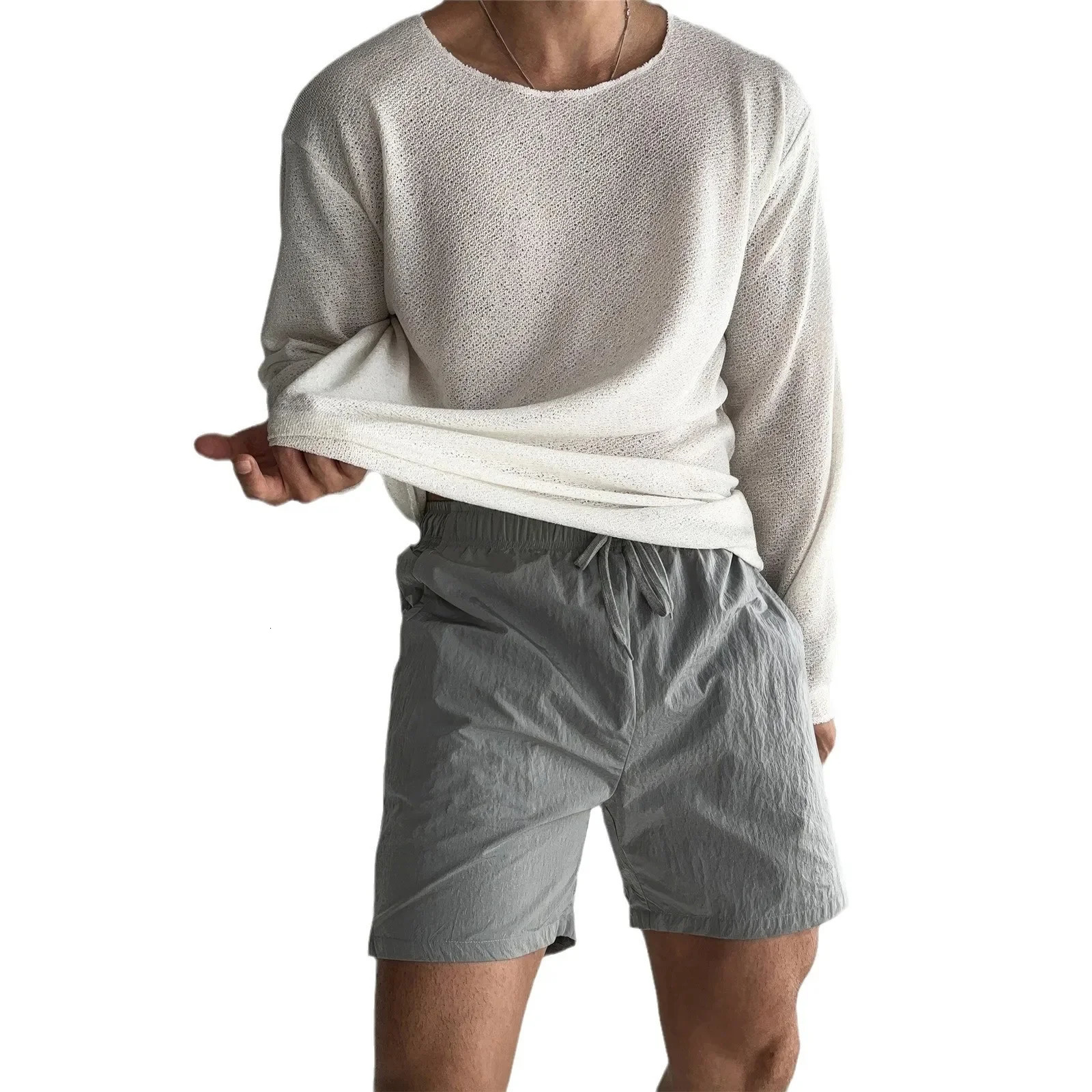 Loose-Fit Long Sleeve Knitt T-Shirt For Men Lightweight Summer Casual Style Anti-Sunshine Cover Up American Style Cross-Border 251105