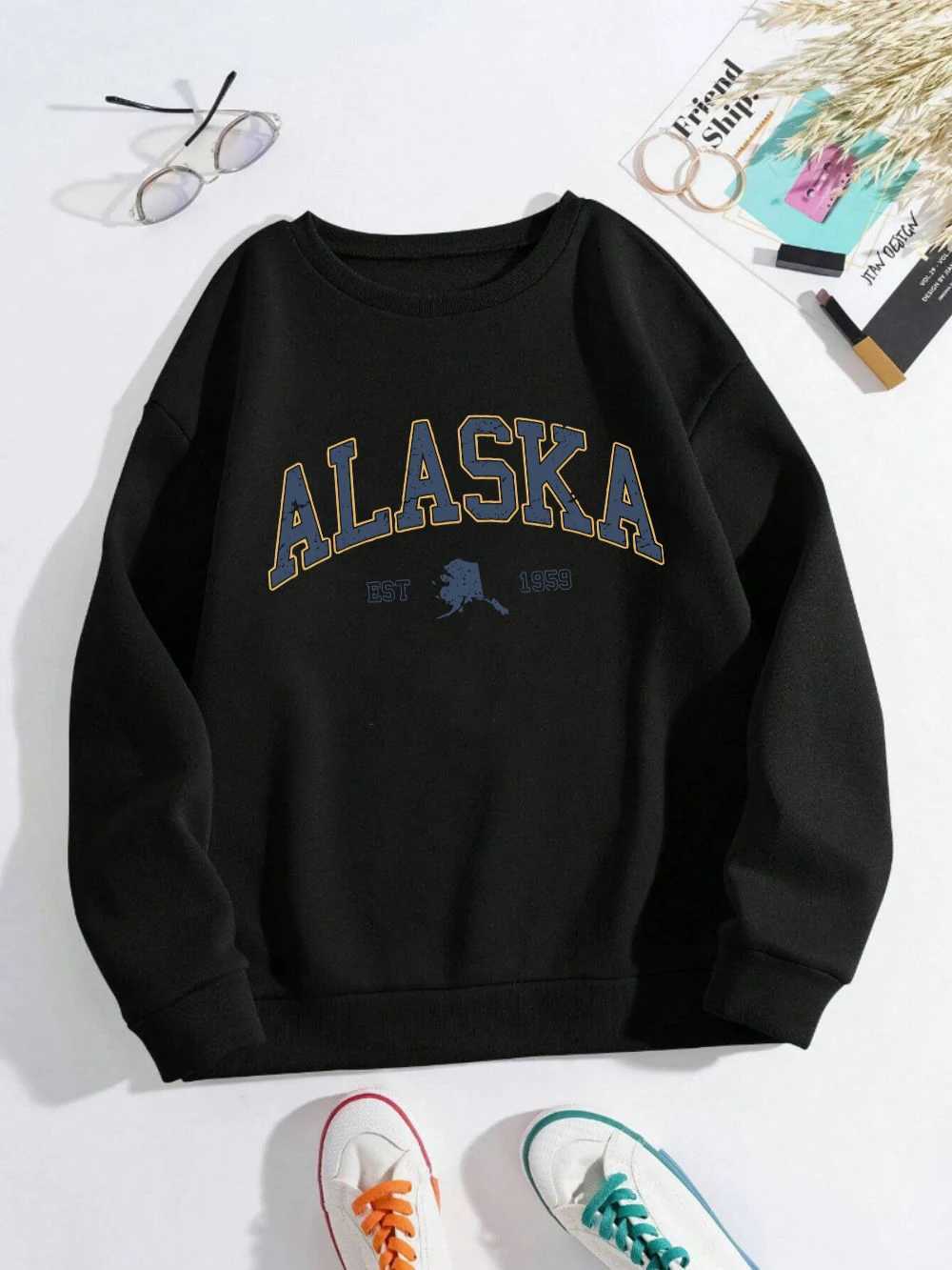 Alaska America Letter Print Women Sweatshirt Hip Hop Multicolor Sportswear Fleece Y2K Crewneck Pullovers Loose Street ClothesT251105