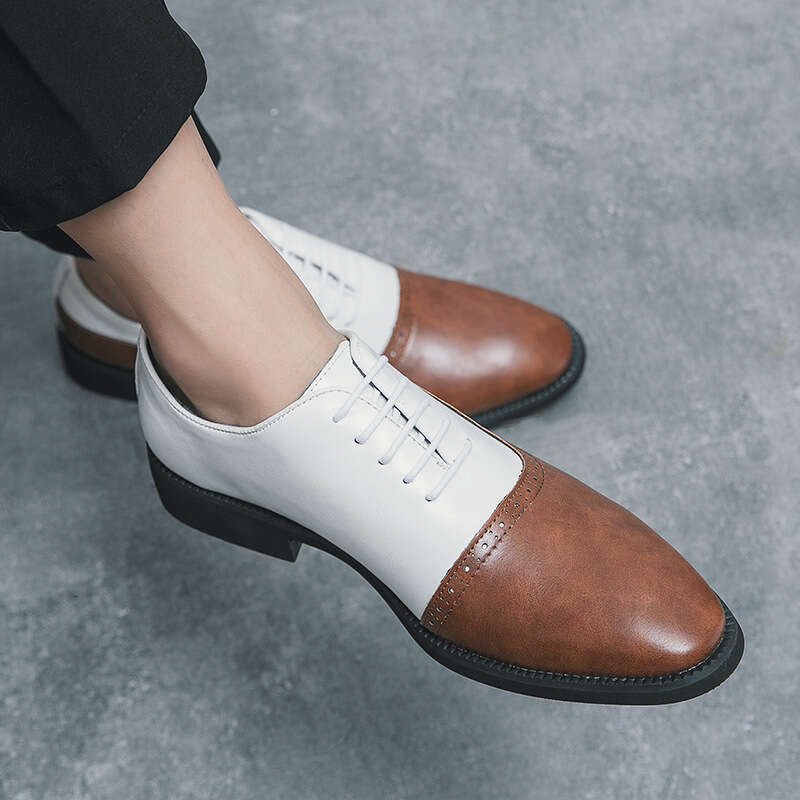 Large Block 38-46 British and Korean Carved Business Dress Lace up Leather Shoes Men's